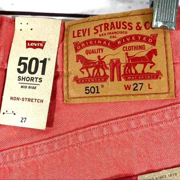 Levis 501 Women’s Shorts Mid Rise Non Stretch Pink - Picture 8 of 11